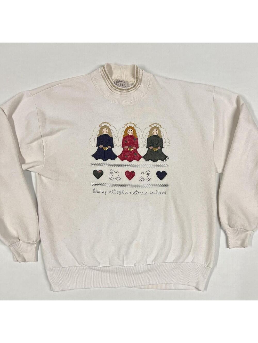 Vintage 90s Valories Folk Art Applique Grandma Sweatshirt Christmas Is Love Sz L
